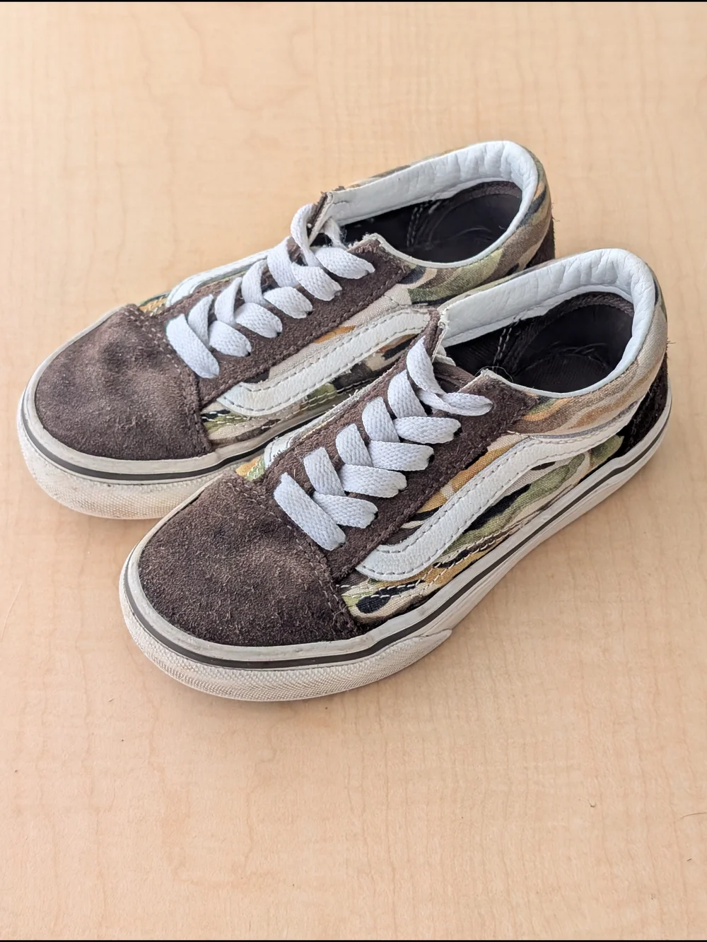 Vans Old skool Kids Low-Top Camo Suede Skate Sneakers - Brown/Green Size 11.5